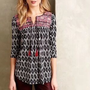 Anthropologie One September Palamba Ikat Embroidered Top Blouse Medium